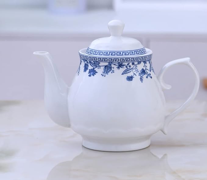 123Arts 26oz Teapot, Blue and White Teapot, Ceramic Tea Pot, Tea Pot for Home Office, 800ml