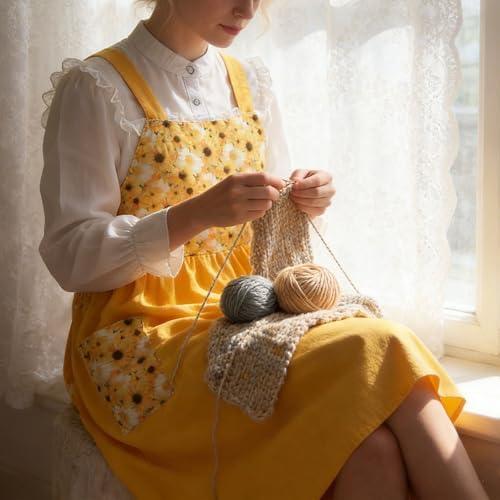 Uaussi Cotton Linen Apron Cross Back Work Apron for Women with Pockets Pinafore Dress X Cross Halter Apron for Chef Gardening - Image 6