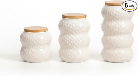 Ceramic Container, Ceramic Jar with Lid, Stackable Containers with Airtight Seal Container Kitchen Food Storage Jars for Serving Ground Coffee, Tea, Sugar, Spice and More (three piece)