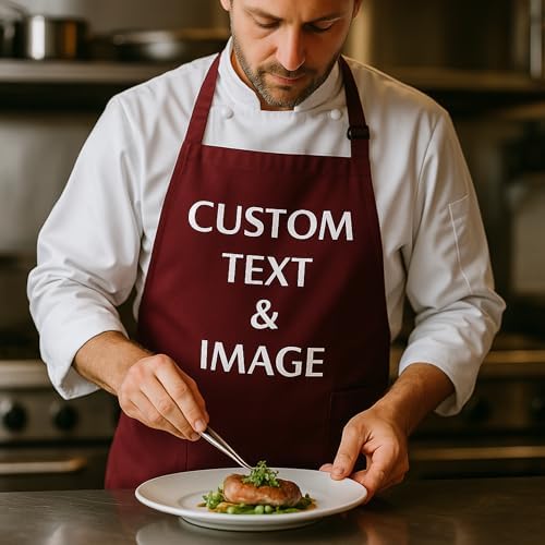 Custom Apron Women Men with Pockets Personalized Name Logo Cooking Aprons | Customizable Full Length Cotton Twill, Add Any Text Photo or Business Logo, Two Deep Pockets, 14 Colorways - Image 3