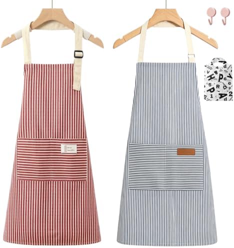 Chef Apron Bib Apron with 2 Large Pockets Adjustable Neck Strap Kitchen Apron Cooking Apron Stripes Baking Apron by Unknown
