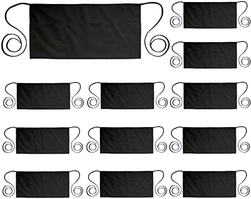 PLOYMONO 12P Black Server Apron with 3 Pockets, Short Waist Waitress Apron | Polyester Short Waiter Apron with 3 Deep Pockets, Great for Restaurant Servers, Bartenders, Hosts, Baristas by PLOYMONO