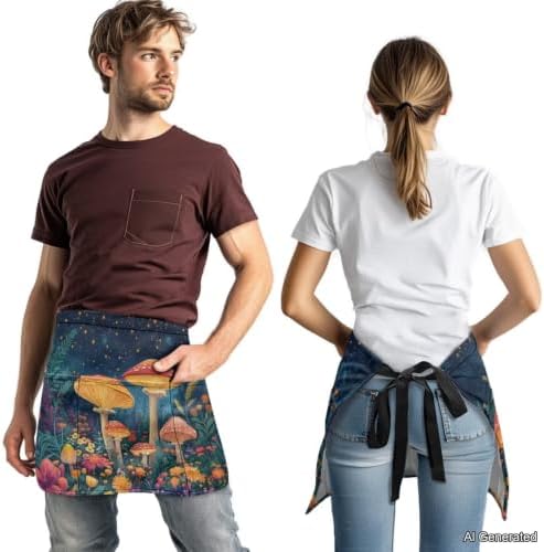 Server Apron with 3 Pockets 13 Inch Short Half Waist Aprons Waterproof Cooking Aprons for Women Men - Image 3