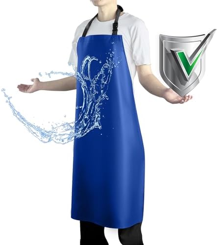 Waterproof Apron with Comfortable Adjustable Bib Rubber Vinyl Dishwasher Heavy Duty Apron for Men Women Dishwashing by Vammcht