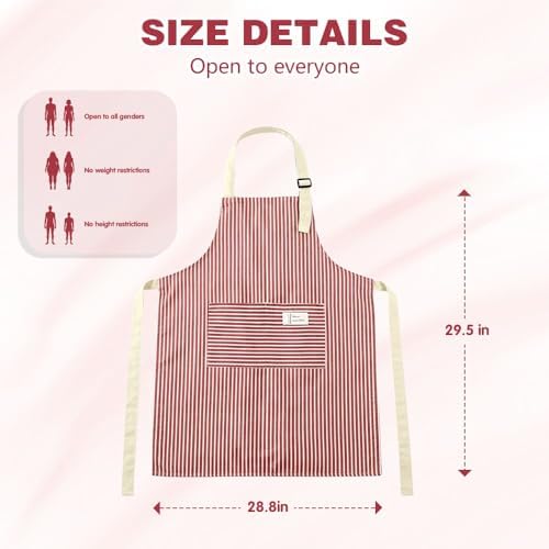 Chef Apron Bib Apron with 2 Large Pockets Adjustable Neck Strap Kitchen Apron Cooking Apron Stripes Baking Apron - Image 4
