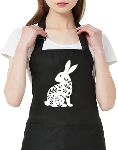 TSIIUO Easter Apron for Women Cute Bunny Rabbit Print Easter Gift Waterproof Bib for Chef Cooking Apron with Pockets by TSIIUO