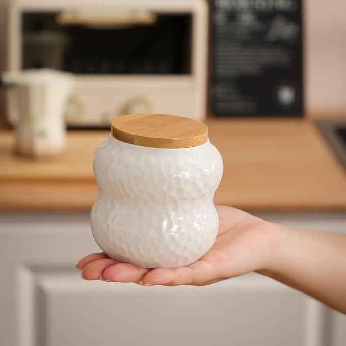 Ceramic Container, Ceramic Jar with Lid, Stackable Containers with Airtight Seal Container Kitchen Food Storage Jars for Serving Ground Coffee, Tea, Sugar, Spice and More (small 10oz/300ml)