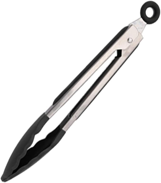 1pcs Black Silicone Kitchen Tongs Cooking Utensils Stainless Steel Locking Cooking Tong for Salad BBQ Serving Buffet Frying Tongs