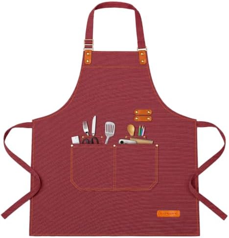 Teskyer Canvas Kitchen Apron with 4 Pockets | Cross Back or Adjustable Strap Design, 4 Utility Pockets, Water & Oil Resistant Fabric for Cooking Gardening & Crafts by TESKYER
