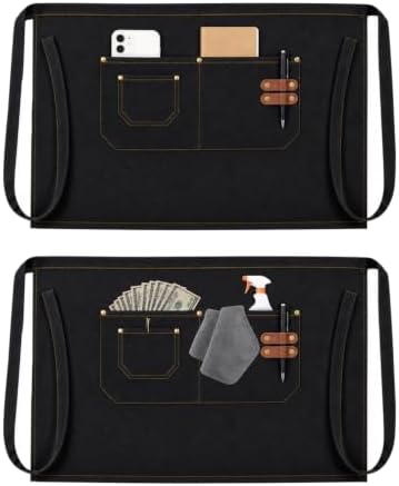 2-Pack Work Server Apron for Men Women with 3 Pockets for waiting staff | Waist Apron for Waiting Staff, Waitress, Barista, Chefs, Ideal for Cafe, Bar, Gardening, Cooking, BBQ, Painting, Cleaning - Image 2