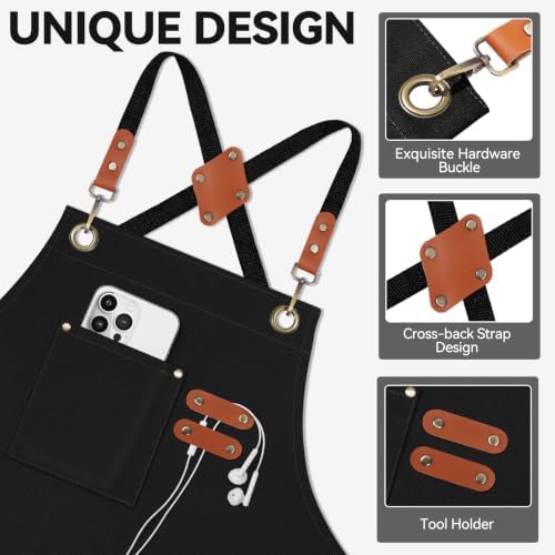 NLUS Chef Aprons for Men Women with 4 Pockets, Water Repellent Cotton Canvas Cross Back Apron - Image 4