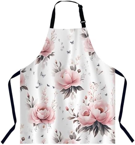 Watercolor Floral Apron for Women Men, Adjustable Apron Cooking Kitchen Chef Apron for Home Kitchen, Baking Gardening BBQ, Coffee House, Restaurant by Unknown