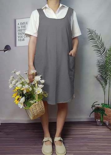 Cotton Cross Back Aprons Solid Color Cooking Kitchen Garden Smock for Women Girls with Pockets - Image 5