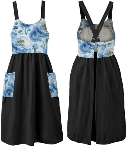 Uaussi Cotton Linen Apron Cross Back Work Apron for Women with Pockets Pinafore Dress X Cross Halter Apron for Chef Gardening by Uaussi