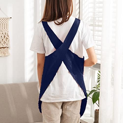 Cotton Cross Back Aprons Solid Color Cooking Kitchen Garden Smock for Women Girls with Pockets - Image 3