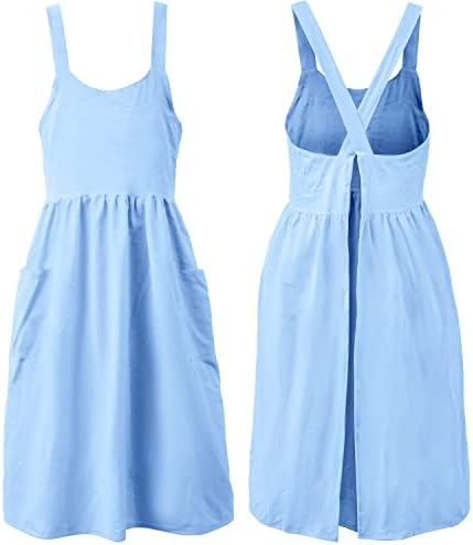 Uaussi Cotton Linen Apron Cross Back Work Apron for Women with Pockets Pinafore Dress X Cross Halter Apron for Chef Gardening by Uaussi