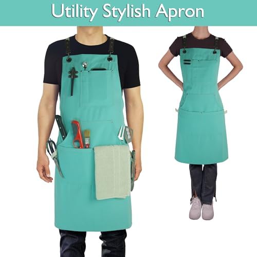 5 Pack Kitchen Aprons, Work Apron, Canvas Apron, Ice Blue | Multiple Pockets, Gardening, Painting, BBQ, Artist, Carpenter, Sizes M to XXL - Image 2