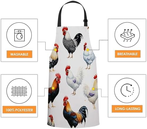Roosters Apron Adjustable Neck Bib Apron for Men Women,Suitable for Kitchen Cooking Waitress Chef Apron - Image 4