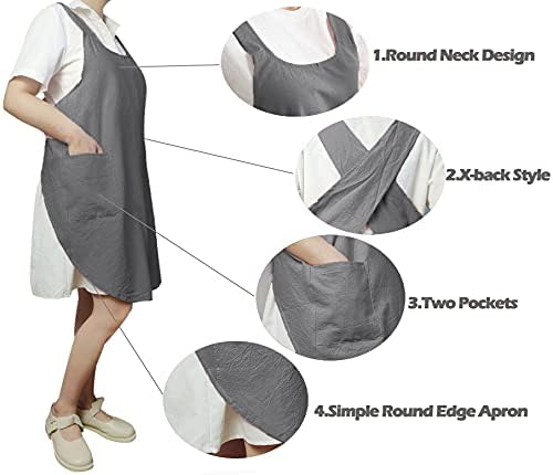 Cotton Cross Back Aprons Solid Color Cooking Kitchen Garden Smock for Women Girls with Pockets - Image 4