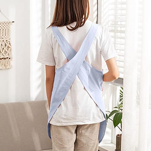 Cotton Cross Back Aprons Solid Color Cooking Kitchen Garden Smock for Women Girls with Pockets - Image 7