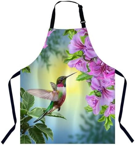 Hummingbird and Pink Flowers Waterproof Apron Kitchen Chef Aprons Bibs for Grooming Cooking Baking Painting Gardening by Unknown