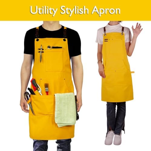 Kitchen Apron, Work Apron, Canvas Apron, Yellow | Multiple Pockets, Gardening, Painting, BBQ, Artist, Carpenter, Sizes M to XXL - Image 2