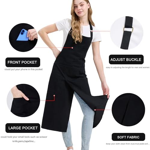 Molaxhome Split Pottery Apron with 3 Pockets Unisex with Adjustable Strap | Cotton Blend,Kitchen Apron,for Ceramics,Gardening,Kitchen Cooking - Image 6
