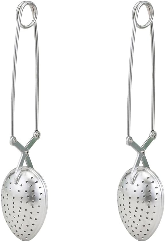 HIC Kitchen Snap Tea Infuser, Heart-Shaped, 18/8 Stainless Steel, For Loose Leaf Tea and Mulling Spices,Snap, Spoon, Set/2