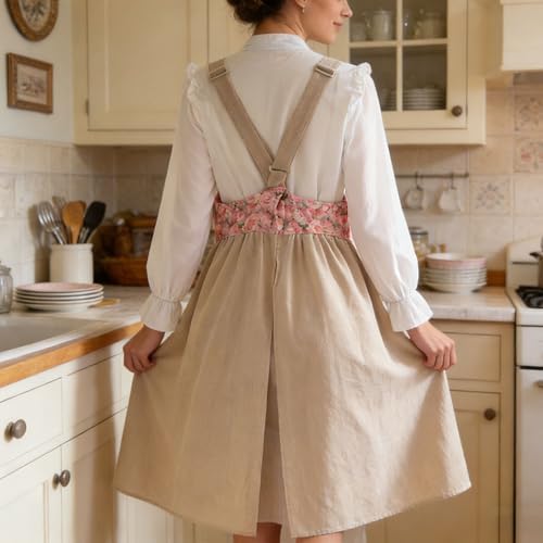 Uaussi Cotton Linen Apron Cross Back Work Apron for Women with Pockets Pinafore Dress X Cross Halter Apron for Chef Gardening - Image 5