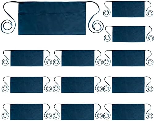 PLOYMONO 12P NavyBlue Server Apron with 3 Pocket,Short Waist Waitress Apron | Polyester Short Waiter Apron with 3 Deep Pockets, Great for Restaurant Servers, Bartenders, Hosts, Baristas by PLOYMONO