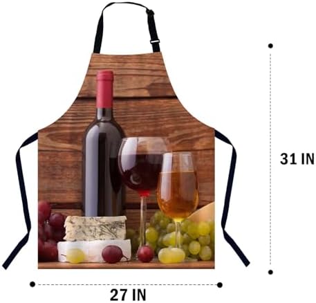 Wine and Cheese Apron for Women Men, Adjustable Apron Cooking Kitchen Chef Apron for Home Kitchen, Baking Gardening BBQ, Coffee House, Restaurant - Image 2