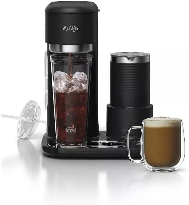 Mr. Coffee 4-in-1 Single-Serve Latte, Iced, and Hot Coffee Maker with Milk Frother and Tumbler Black