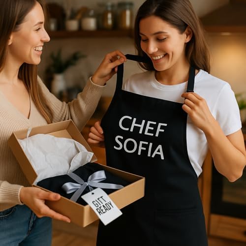 Custom Apron Women Men with Pockets Personalized Name Logo Cooking Aprons | Customizable Full Length Cotton Twill, Add Any Text Photo or Business Logo, Two Deep Pockets, 14 Colorways - Image 3