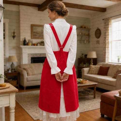 Uaussi Cotton Linen Apron Cross Back Work Apron for Women with Pockets Pinafore Dress X Cross Halter Apron for Chef Gardening - Image 5