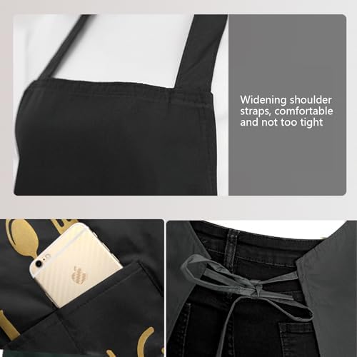 Kitchen Apron with Hand Wipe,Water-drop Resistant with 2 Pockets Cooking Bib Aprons for Women Men Chef - Image 4
