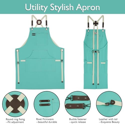 5 Pack Kitchen Aprons, Work Apron, Canvas Apron, Ice Blue | Multiple Pockets, Gardening, Painting, BBQ, Artist, Carpenter, Sizes M to XXL - Image 3
