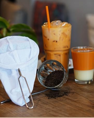 ChaTraMue Thai Tea Filter Reusable Stainless Steel Strainer, Cloth Tea Muslin, Large Size (5.3 Inches)