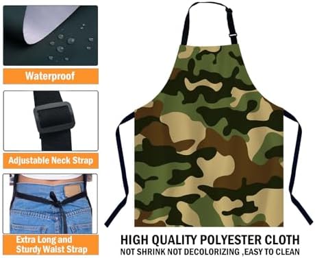 Beige Black Brown Camouflage Bib Apron with Adjustable Neck for Men Women,Suitable for Kitchen Cooking Chef Grill Bistro BBQ Apron - Image 3