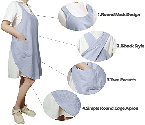 Cotton Cross Back Aprons Solid Color Cooking Kitchen Garden Smock for Women Girls with Pockets - Image 4