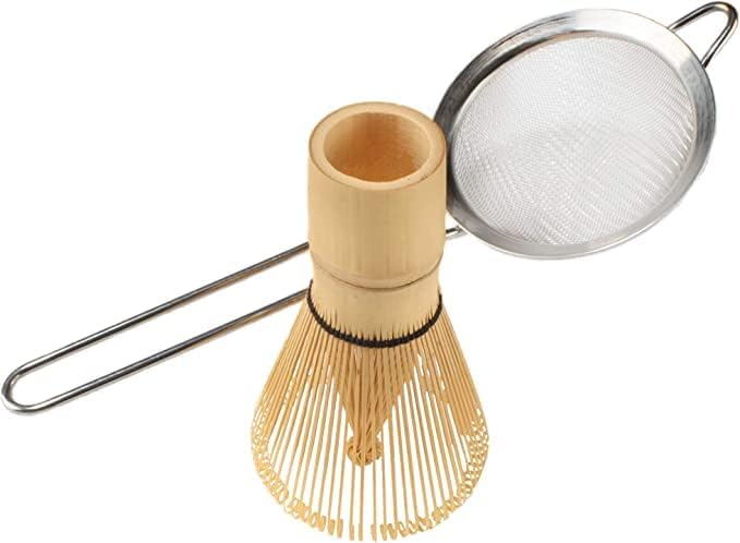 BambooMN Matcha Whisk and Tea Strainer - Japanese Tea Ceremony Set - 10 Sets