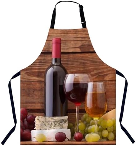 Wine and Cheese Apron for Women Men, Adjustable Apron Cooking Kitchen Chef Apron for Home Kitchen, Baking Gardening BBQ, Coffee House, Restaurant by Unknown