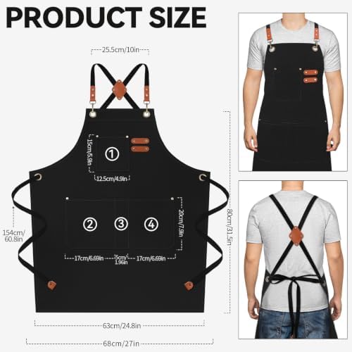 NLUS Chef Aprons for Men Women with 4 Pockets, Water Repellent Cotton Canvas Cross Back Apron - Image 2
