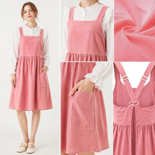 Uaussi Cotton Linen Apron Cross Back Work Apron for Women with Pockets Pinafore Dress X Cross Halter Apron for Chef Gardening - Image 2