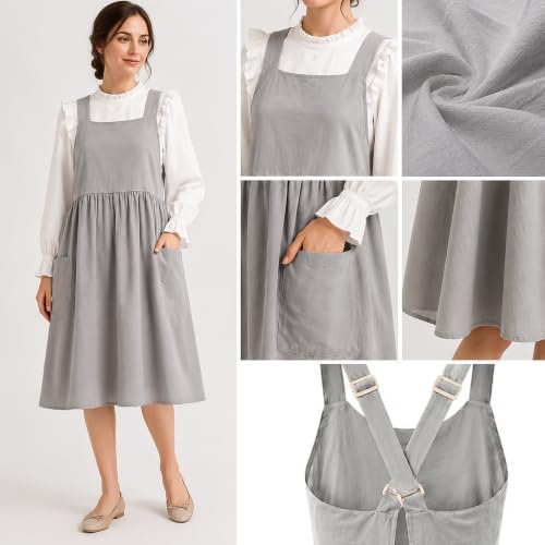 Uaussi Cotton Linen Apron Cross Back Work Apron for Women with Pockets Pinafore Dress X Cross Halter Apron for Chef Gardening - Image 2