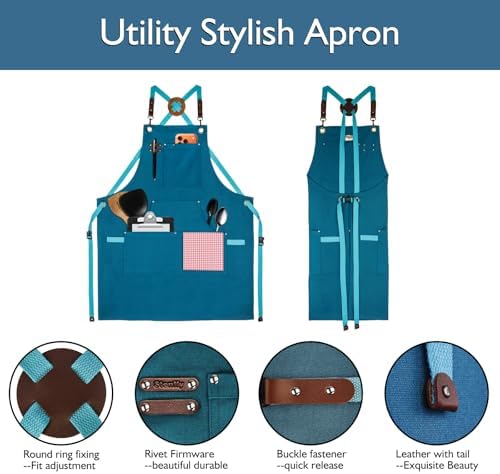 Kitchen Apron, Work Apron, Canvas, Multiple Pockets, Gardening, Painting, BBQ, Artist, Carpenter, Sizes M to XXL, Blue | Multiple Pockets, Gardening, Painting, BBQ, Carpenter, Sizes M to XXL - Image 3