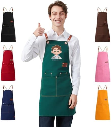 Personalized Waterproof Canvas Apron Custom Logo - Heavy Duty Cross Back 4 Pockets for Men Women Chef Barista by Gloryage