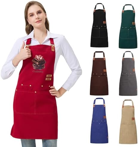 Personalized Waterproof Canvas Apron Custom Logo - Heavy Duty Cross Back 4 Pockets for Men Women Chef Barista by Gloryage