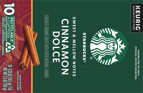Starbucks K-Cup Coffee Pods, Cinnamon Dolce Flavored Coffee, Naturally Flavored, 100% Arabica, 1 box (10 pods) (Pack of 2)