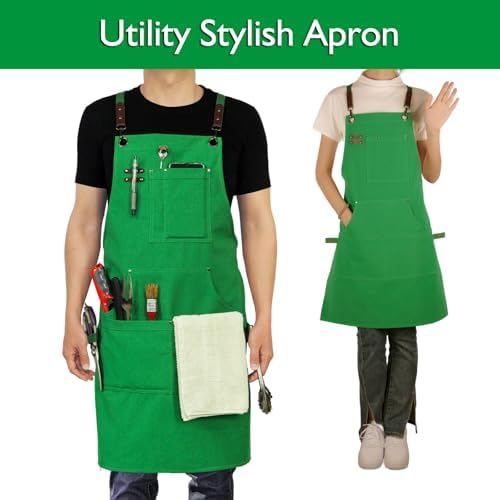 Kitchen Apron, Work Apron, Canvas Apron, Green | Multiple Pockets, Gardening, Painting, BBQ, Carpenter, Sizes M to XXL - Image 2
