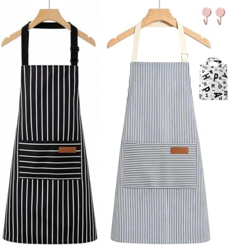 Chef Apron Bib Apron with 2 Large Pockets Adjustable Neck Strap Kitchen Apron Cooking Apron Stripes Baking Apron by Unknown